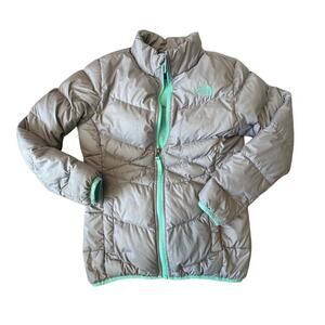 THE NORTH FACE Kids Down PUFFER COAT, SIZE 10-12, Gray & Teal